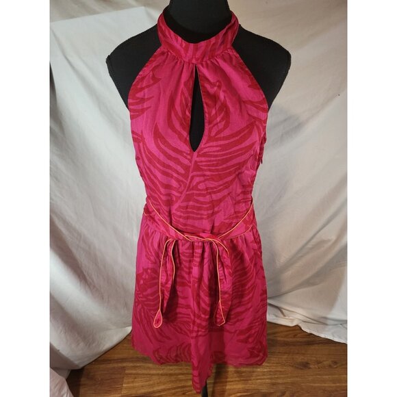 Free People Y2K Pink Tropical Palms Halter Dress Size 6 - Picture 1 of 6